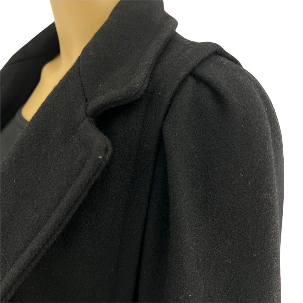 Vtg 70s Jill Jr Black Wool Opera Trench Coat Minimalist Goth Duster USA MEDIUM - Picture 2 of 12